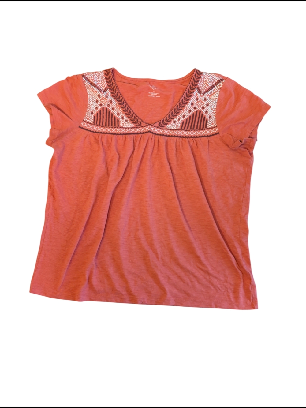 St. John's Bay Women's XL Burnt Orange Embroidered V-Neck Top Boho Peasant